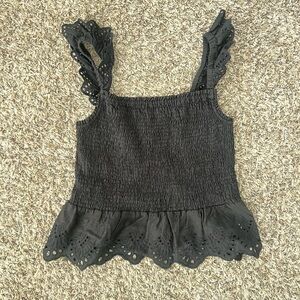 Madewell Black Eyelet Ruffle Strap Top